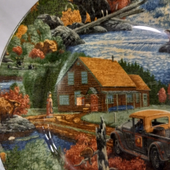 DECOUPAGE Glass Plate Country Scenery Deers, Dog,Cabin,Bear,Waterfall ,10" - Picture 2 of 5
